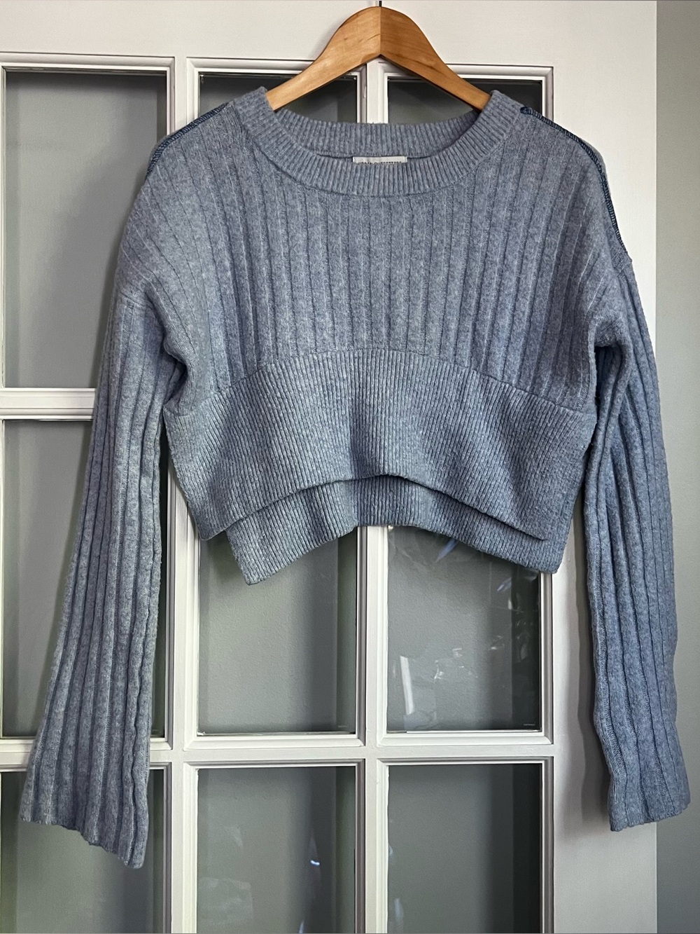 Urban Outfitters Light Blue Ribbed Cropped Crewneck Sweater
